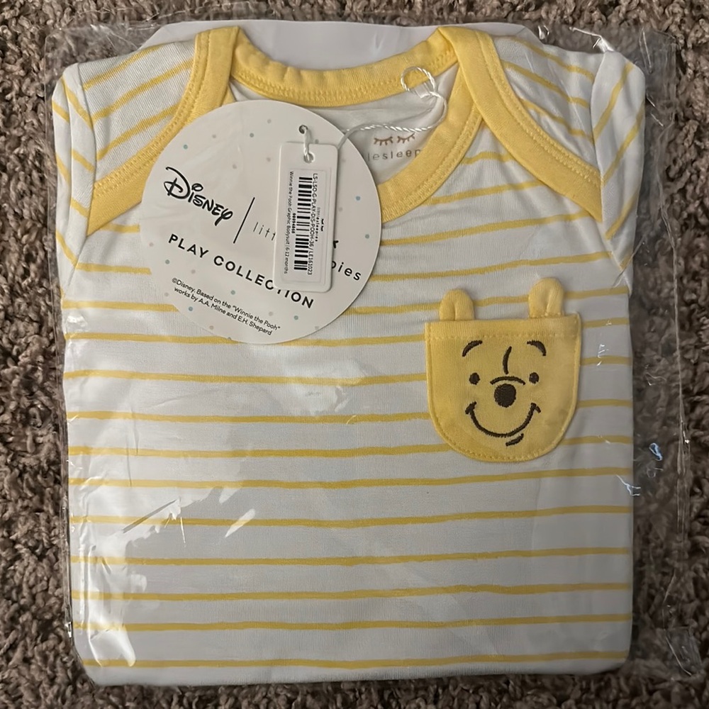 Little Sleepies Winnie the Pooh-Disney Collection Baby Yellow Striped Onesie